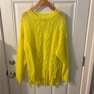 Anthropologie Neon Yellow Cable Knit Sweater